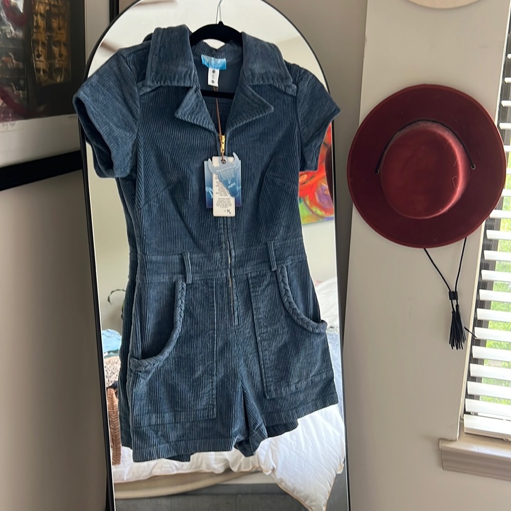 Velvet denim romper. Brand new